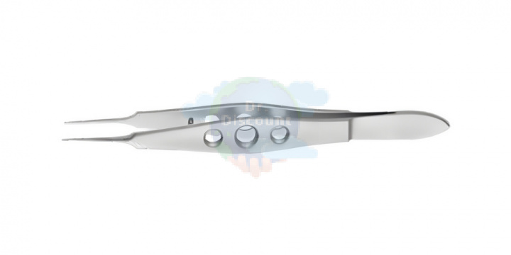Пинцет Castroviejo шовные, прямые, 1x2 зуба, 0,3мм, платформа для  обвязывания, окончатая ручка, 11 см