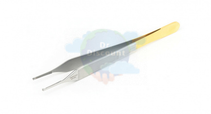 Пинцет хирургический Micro-Adson, 1х2-зубый, прямой, с ТС вставками, длина 12 см